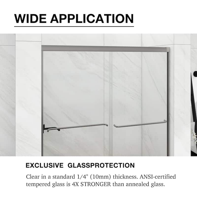 48/54/60 Inch Double Sliding Framed Shower Door with Clear Tempered Glass