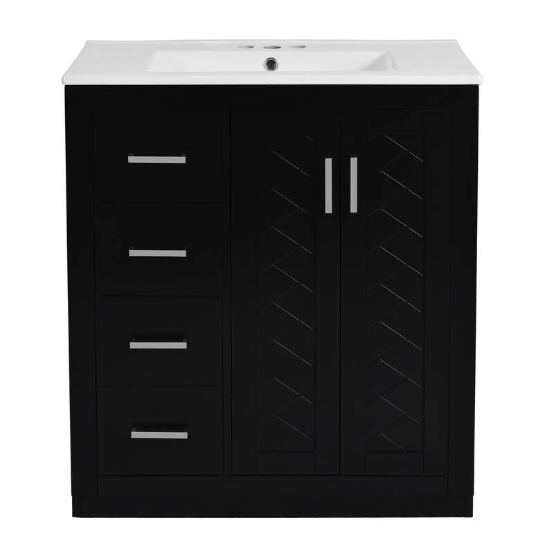 30" Modern Bathroom Vanity Combo with Ceramic Sink, Solid Wood Frame, 3 Drawers, Storage Cabinet