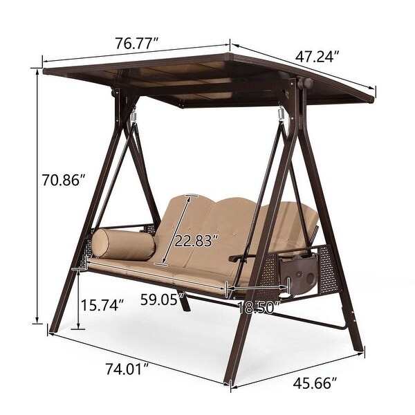 PURPLE LEAF 3-seat Outdoor Porch Swing with Adjustable PVC