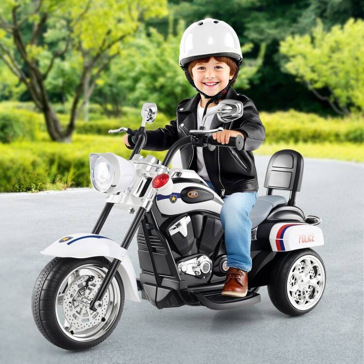 6V Powered Toddler 3-Wheel Motorbike Ride On Toy with Horn and Headlight - 36" x 19" x 25" (L x W x H)