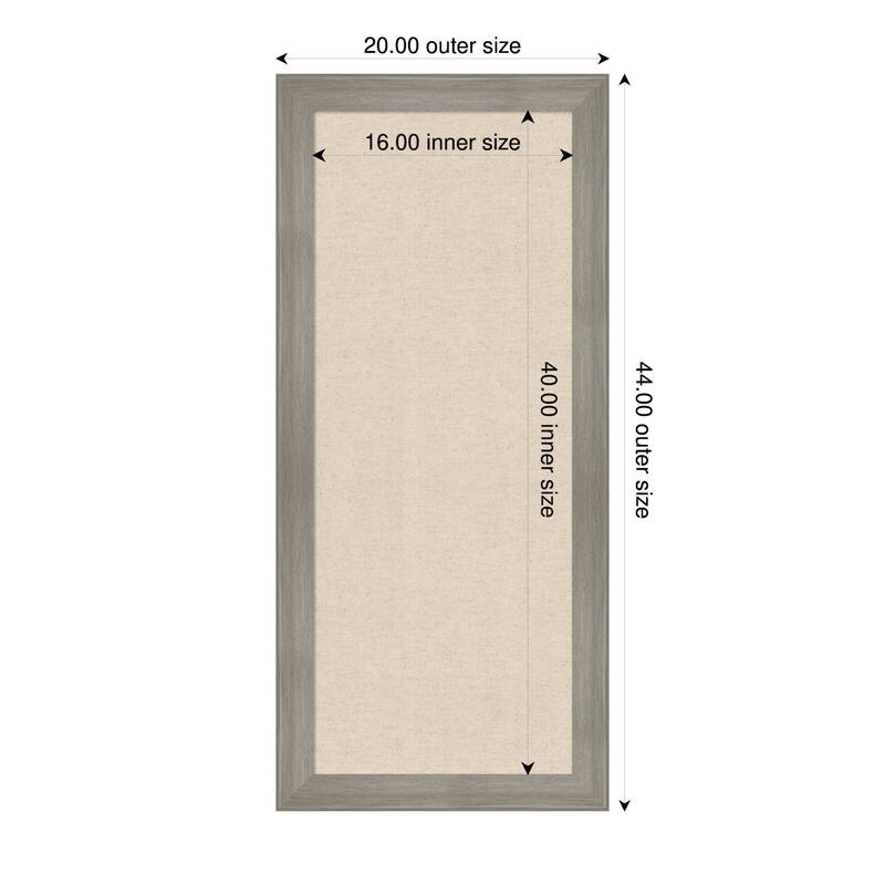 Amanti Art Framed Fabric Pinboard Natural Linen Printed Bulletin Board - Board Size 16 x 40 - Grand Greywash Narrow