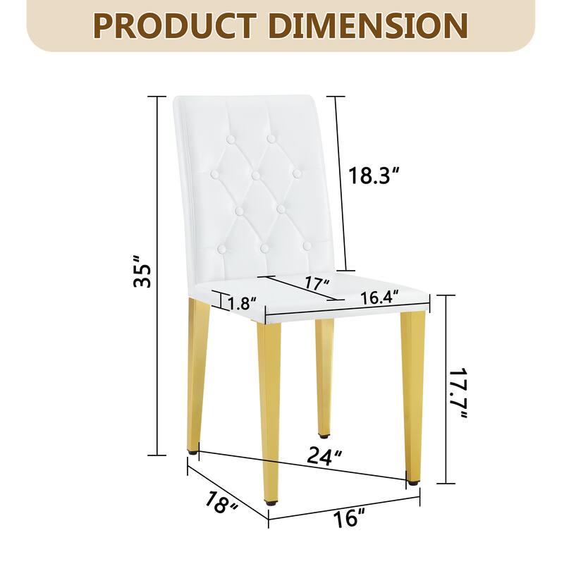 Set Of 4, PU Dining Chairs: Ergonomic Buckle Backrest, 35 Inches High, Golden Metal Legs, Combines Comfort And Texture