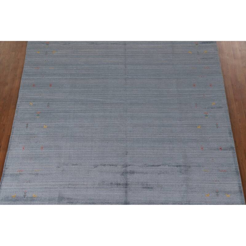 Blue & Gray Gabbeh Oriental Area Rug Handmade Wool Carpet - 8'1"x 9'7"