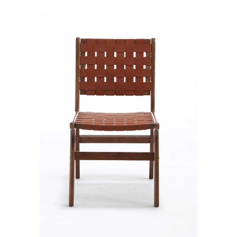 Saddle Leather Woven Dining Chair