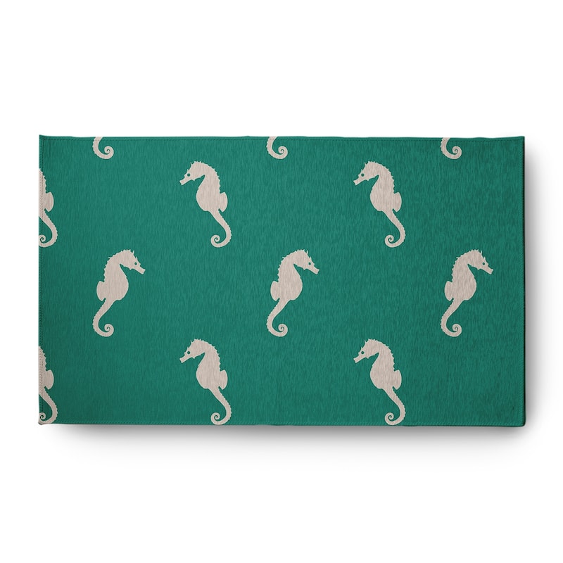 Sea Horses Beach Style Chenille Area Rug - Kelly Green - 3' x 5'