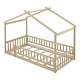 preview thumbnail 3 of 69, Playhouse Design House Bed Frame with Fence, Roof & Semi-Enclosed Space, Sturdy Pinewood Construction