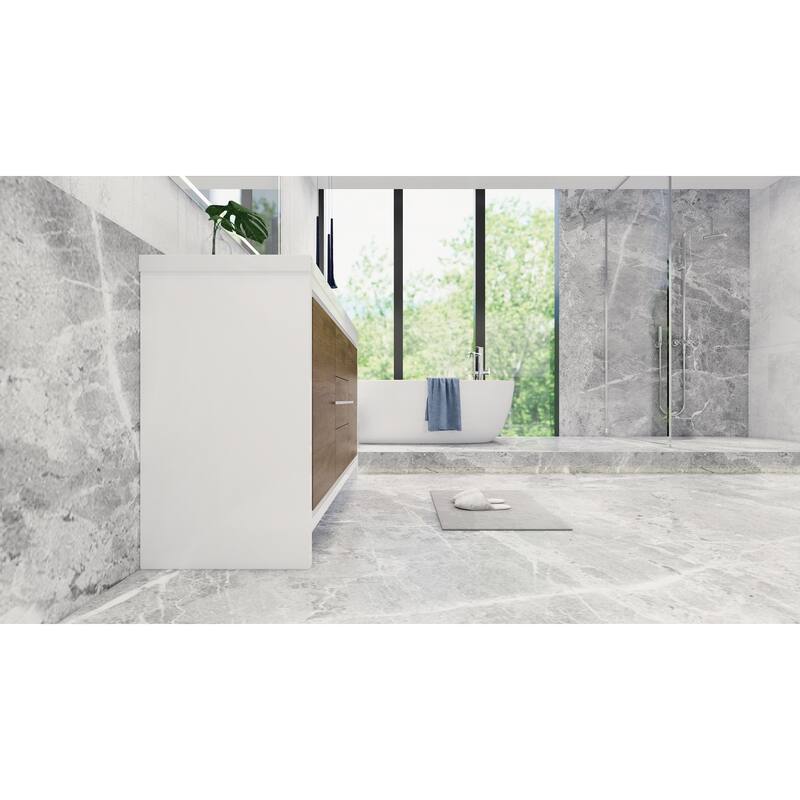 dolce 60 natural oak finish freestanding bath vanity with single basin reinforced acrylic top