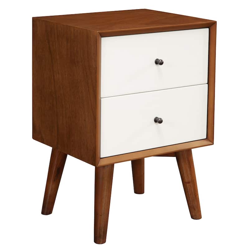 Century Modern Wood 2 Drawer Nightstand - Acorn & White Finish