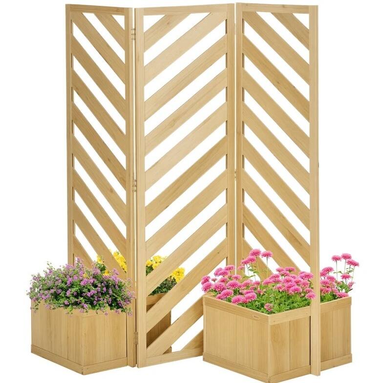 Decorative Garden Screen Built-In Planters for climbing vines grow