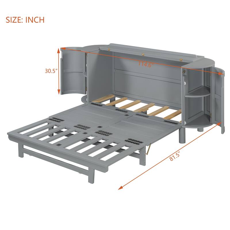 Queen Murphy Bed With Hidden Storage & Modern Woven Design,Gray
