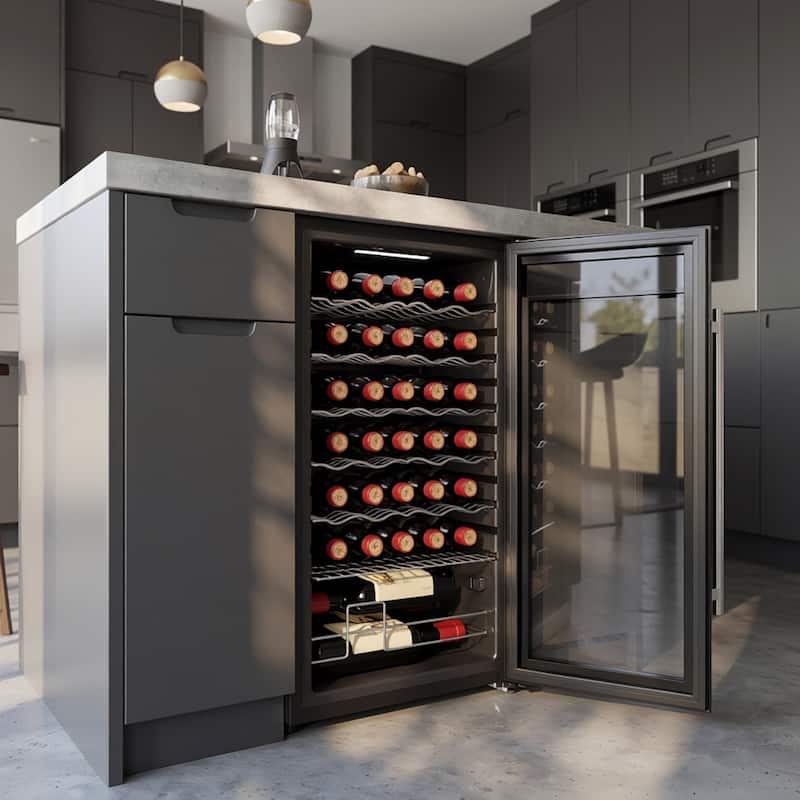 Wine Bar Cabinet with Mini Fridge Space & 34 Bottle Wine Cooler, 39" Coffee Bar Cabinet Freestanding Buffet Sideboard
