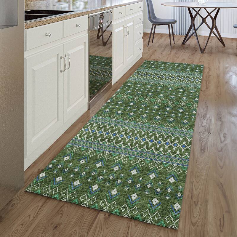 Premium Washable Super Soft Boho Moroccan Mayfield Rug - Olive - 2' 3" x 7' 6" - Runner