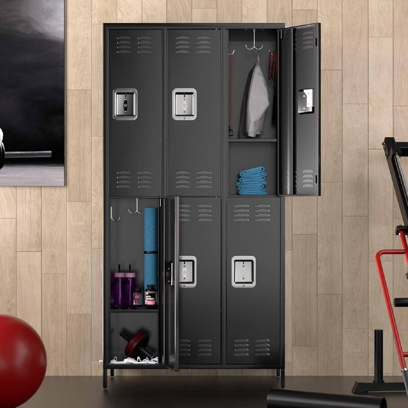 6 Doors Steel Storage Locker Cabinet for Home, Office - N/A - Black