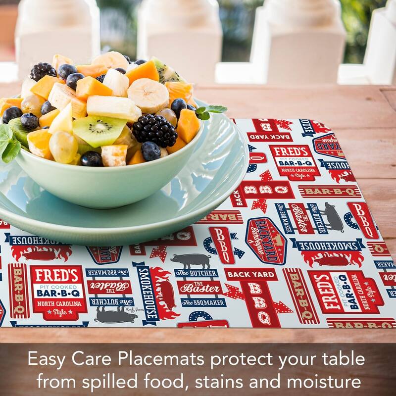 BBQ Life 4 Pack Reversible Easy Care Flexible Plastic Placemats Made in The USA BPA Free Easily Wipes Clean