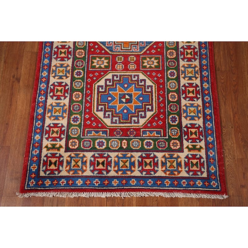 Kazak Oriental Runner Rug Handmade Traditional Red Wool Carpet - 2'9" x 13'1"