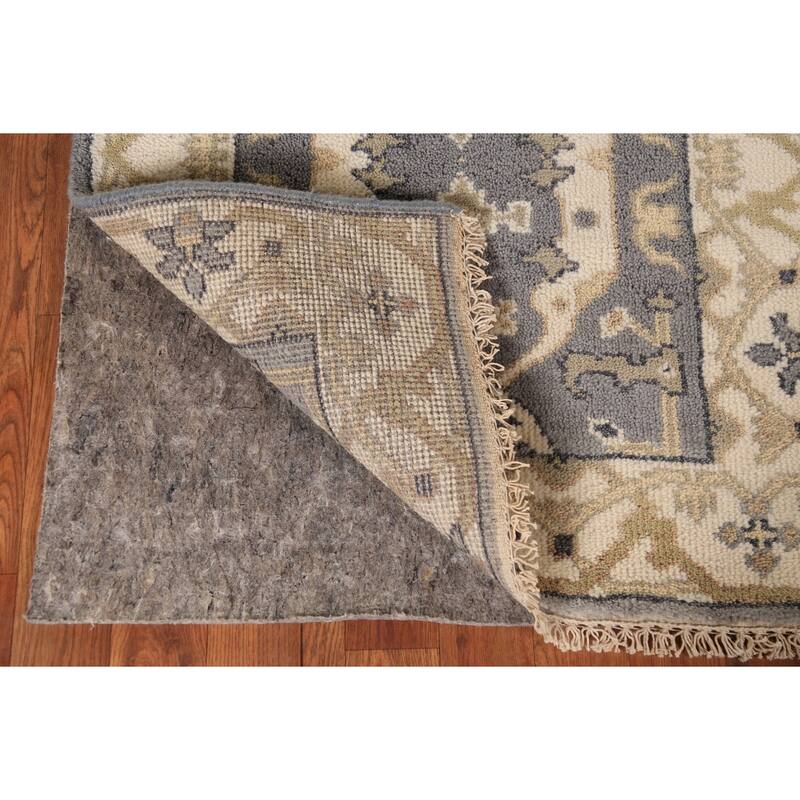 Transitional Gray Oushak Indian Runner Rug Hand-Knotted Wool Carpet - 2'6" x 9'10"