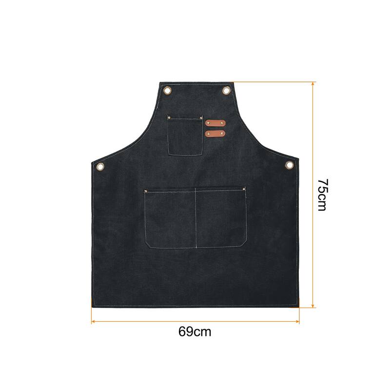 Canvas Chef Aprons 75x69cm Cross Back Kitchen Apron 3 Pockets - Black - 75x68cm - Black - 75x68cm