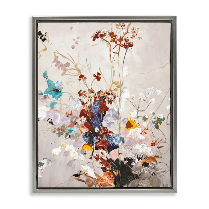 Stupell Earth Tones Floral Abstraction Framed Floater Canvas Wall Art Design By Design Fabrikken - 17 x 21 - Grey