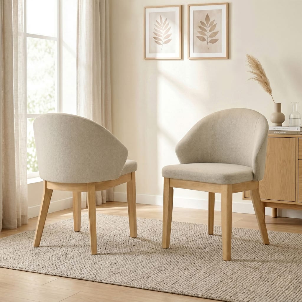 Furniture of America Vitten Modern Wood Frame Fabric Upholstered Dining Arm Chair with Curved Back(Set of 2)