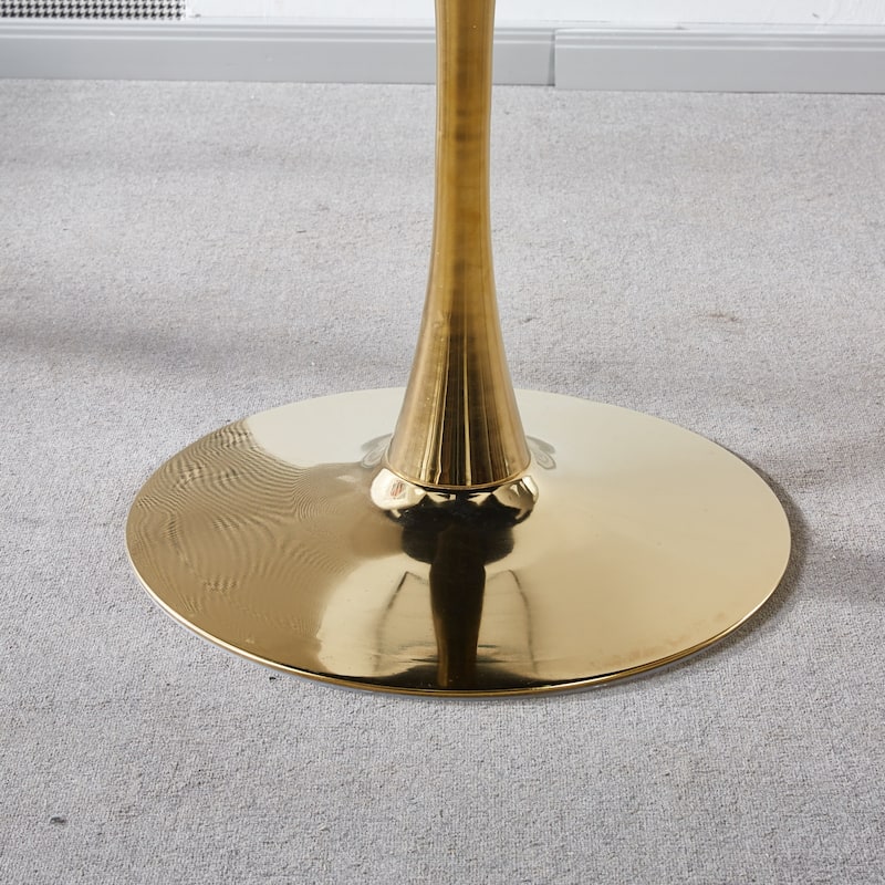 31.5"Golden And White Tulip Table Dining Table for 2-4 people With Round Mdf Table Top, Pedestal Dining Table, End Table