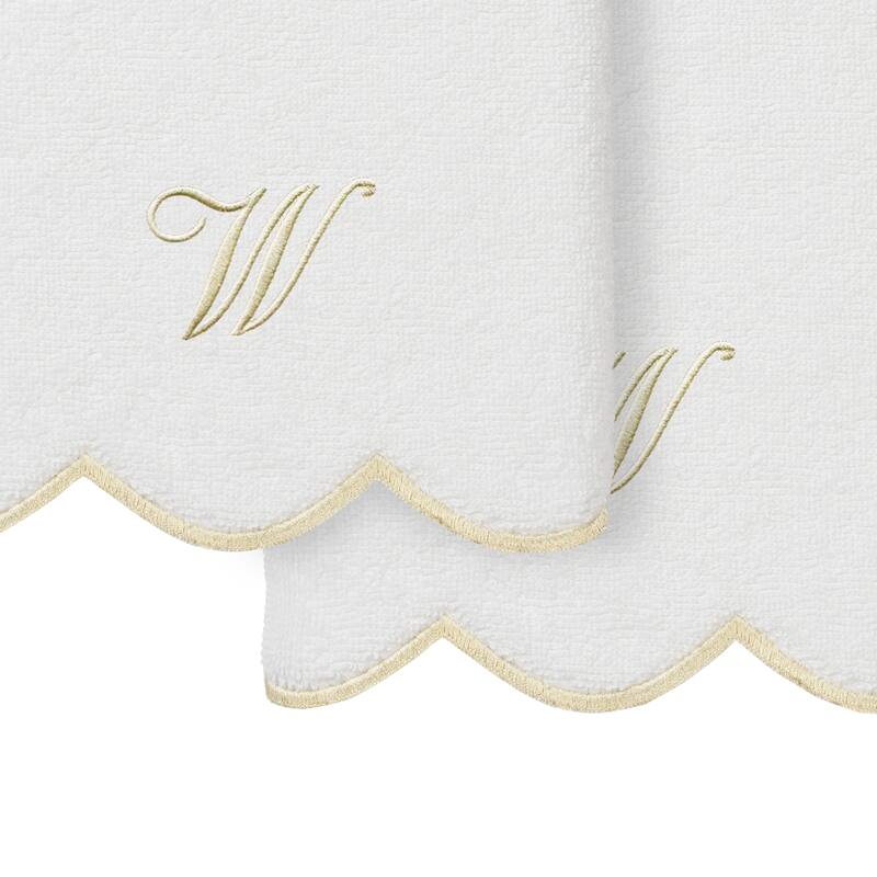 Authentic Hotel and Spa 100% Turkish Cotton Beige ADORNIA Scallop Personalized 2 Piece Hand Towel Set - 2 Hand Towels