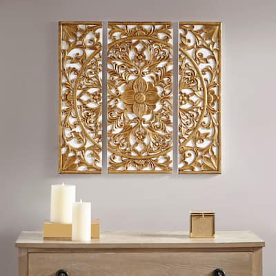 Madison Park Gold Medallion Triptych 3-piece Dimensional Resin Canvas Wall Art Set
