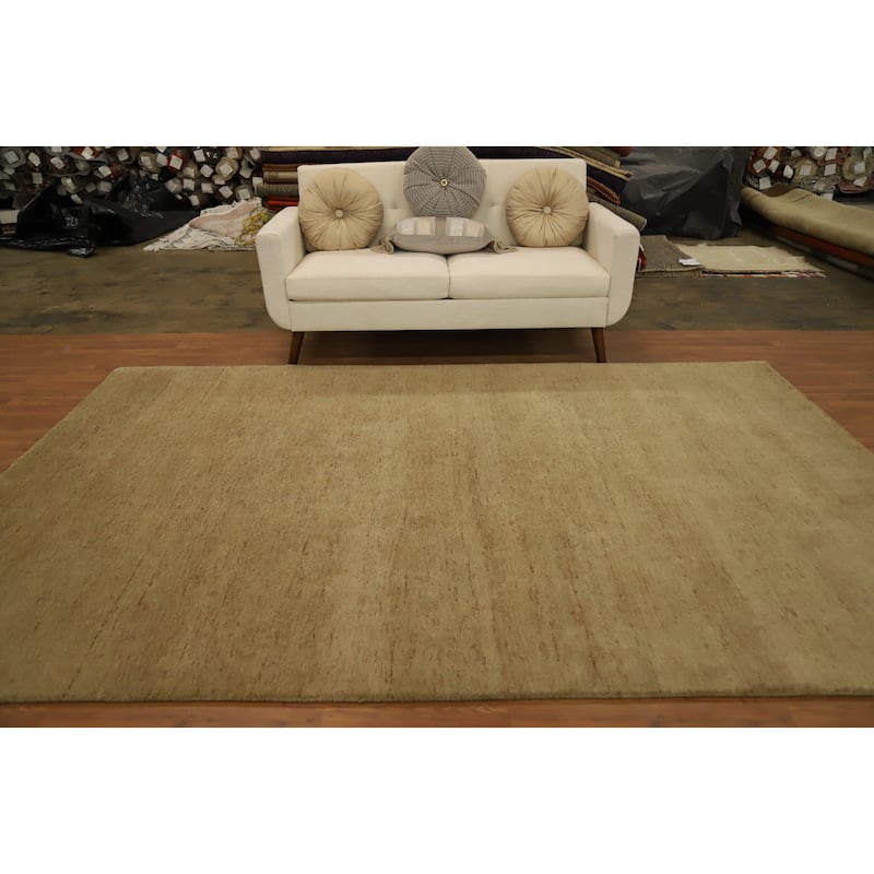 Hand Knotted Oriental 100% Wool Carpet Modern Solid Brown Gabbeh Area Rug - 9' 11'' X 6' 6''