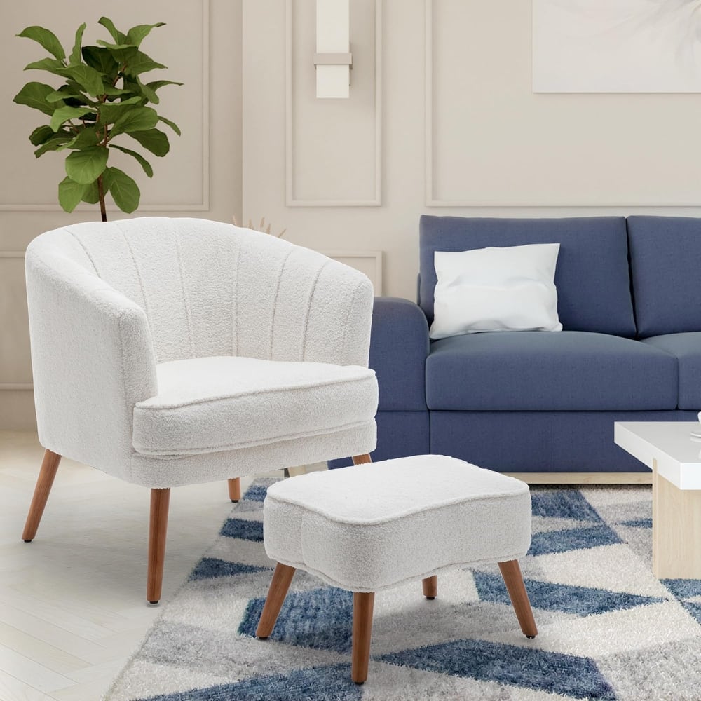 Andeworld Accent Chair with Ottoman, Upholstered Modern Single Sofa Side Chair,Comfy Barrel Club Living Room Armchair