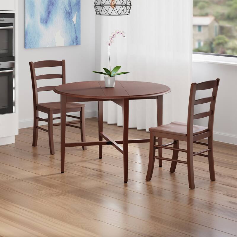 Hannah 3-Pc Double Drop Leaf Table with 2 Benjamin Chairs, Walnut Finish