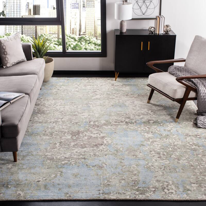 SAFAVIEH Handmade Mirage Mehrie Modern Abstract Viscose Rug - 6' x 9' - Blue/Ivory