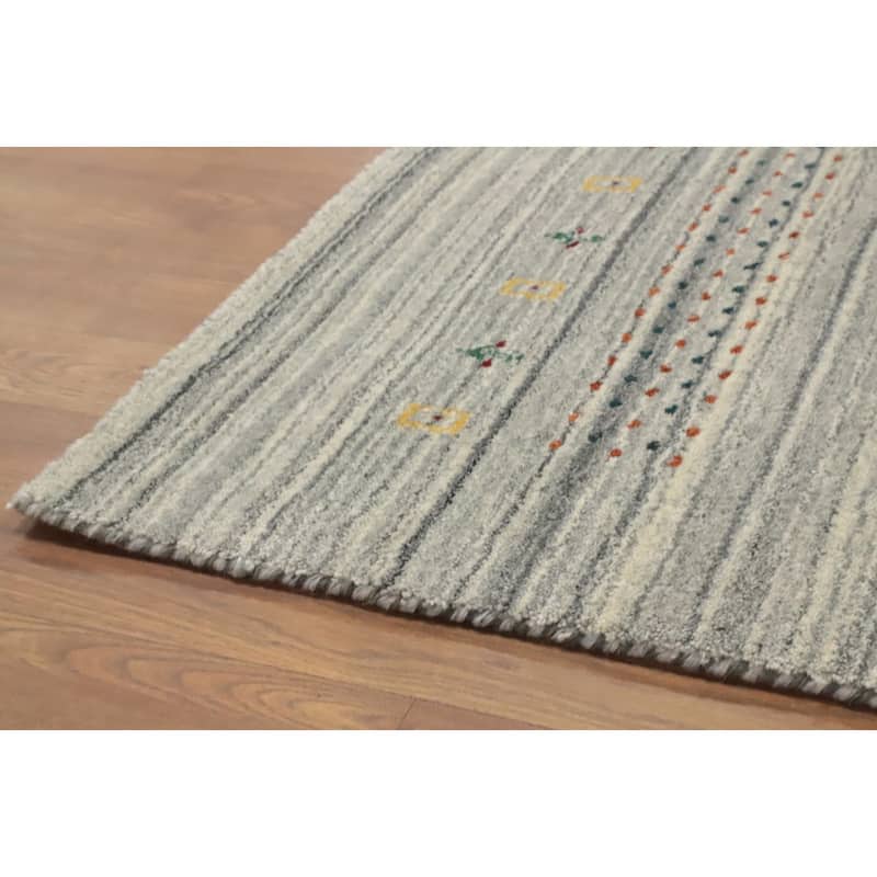 Hand Knotted Oriental 100% Wool Carpet Tribal Animal Pictorial Greys & Charcoal Gabbeh Area Rug - 7' 9'' X 4' 10''