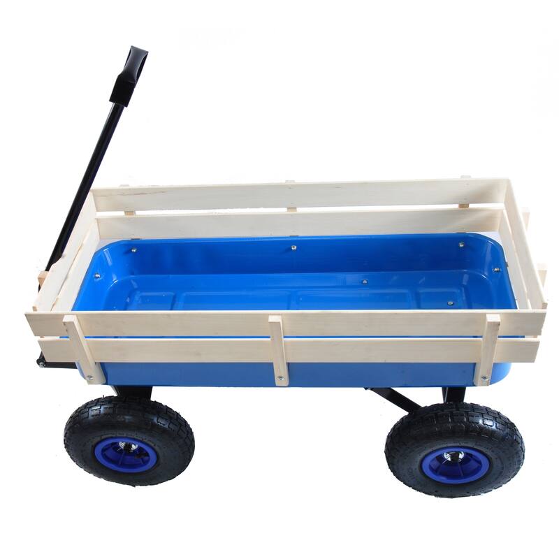All-Terrain Outdoor Garden Wagon - Wood Railing & Air Tires for Heavy Pulling
