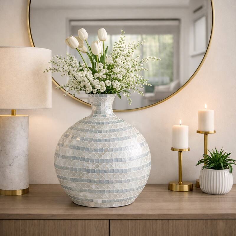 Decorative Vase - Ceramic Capiz Mosaic Gourd - 19.75"