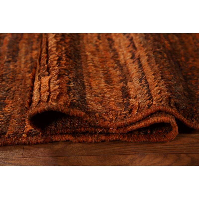 Hand Knotted Oriental 100% Wool Carpet Tribal Stripe Oranges & Rust Moroccan Runner Rug - 9' 7'' X 3' 0''