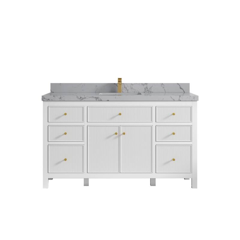 Willow Collections 60 in W x 22 in D Sonoma Free Standing Reeded Single Sink Bathroom Vanity with Countertop - 2" Venatino - White
