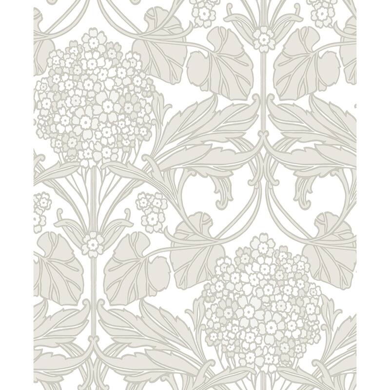 Seabrook Designs Floral Hydrangea Nonwoven Unpasted Wallpaper - 20.9 in. W x 33 ft. L - Pale Oak & Pearl