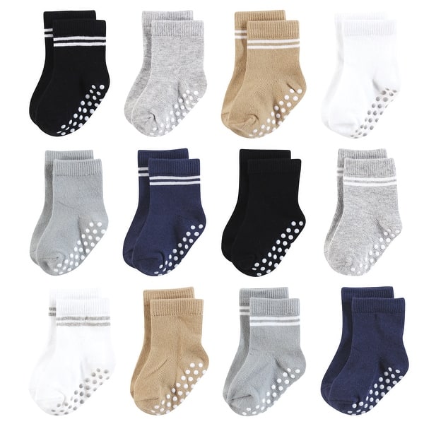 slide 1 of 1, Hudson Baby Infant Boy Cotton Rich Newborn and Terry Socks, Athletic Stripe Neutral 0-6 Months - Athletic Stripe Neutral