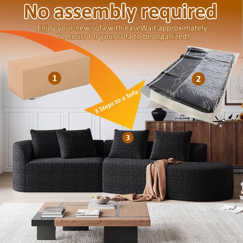 Modular Curved Sectional Sofa, Oversized Chenille Cloud Couch, Compressed Upholstered Sofa with 4 Throw Pillows