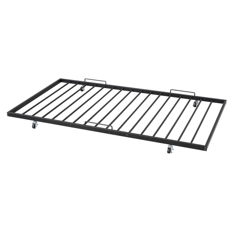 Metal Platform Bed with Twin Size Trundle,House-Shaped Headboard