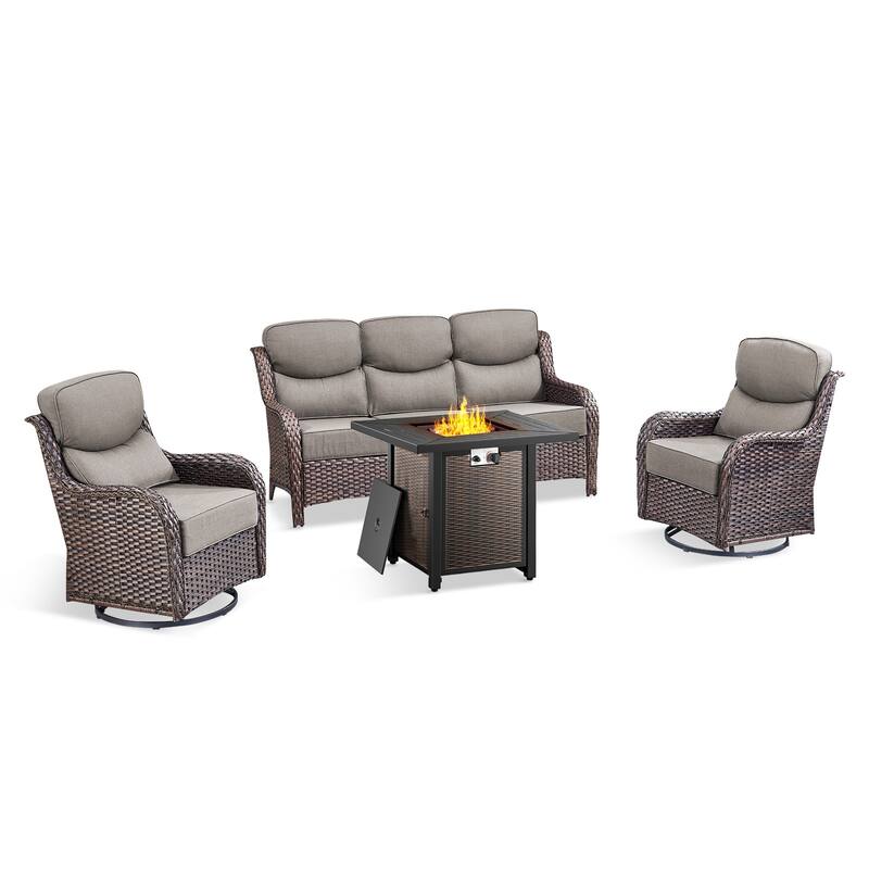 Pocassy 30 Inch Fire Pit Table with Sofa Swivel Chair Set