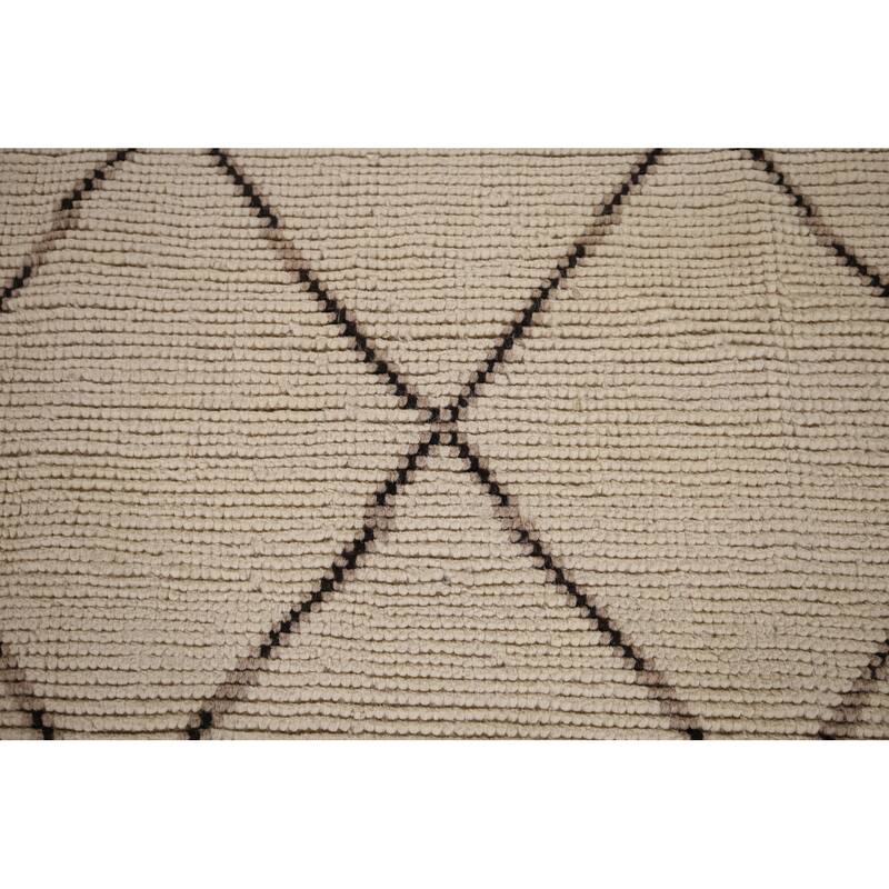 Trellis Moroccan Area Rug Handmade Oriental Beige Wool Carpet - 7'10"x 10'9"
