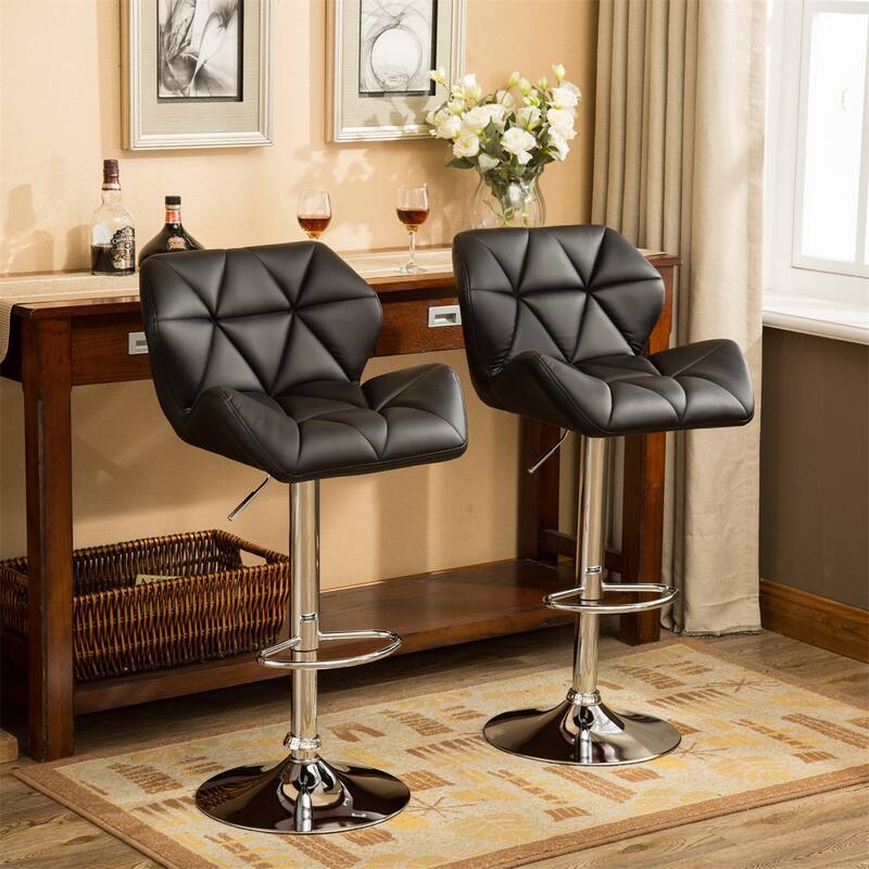 Contemporary Tufted Adjustable Height Hidraulic Bar Stools, Set of 2