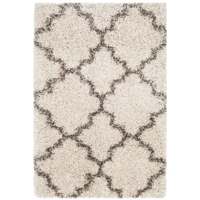 SAFAVIEH Hudson Shag Vitchka Glam Trellis 2-inch Area Rug - 2' x 3' - Ivory/Grey