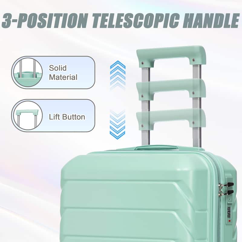 14"/20" 2-Piece, Modern Luggage Sets with Makeup Case, Spinner Wheel and Combination Lock, for Boarding Travel, Mint Green