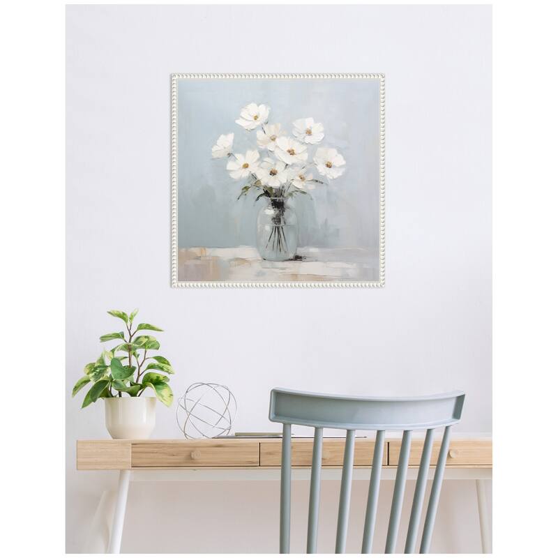 Kate and Laurel Sylvie White Daisies in a Jar on French Cottage Blue Framed Canvas by The Creative Bunch Studio