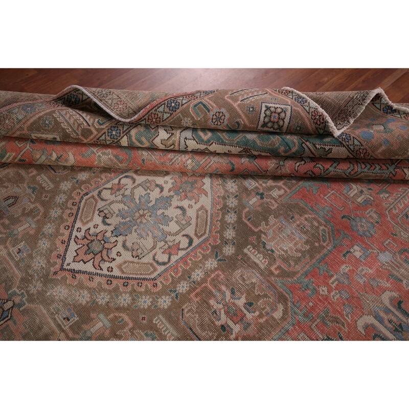 Geometric Pink Tabriz Persian Vintage Area Rug Handmade Wool Carpet - 9'6"x 12'6"
