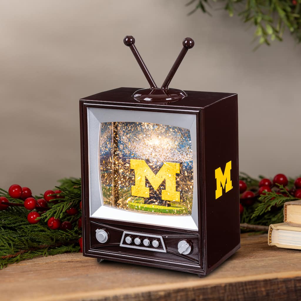 Univ of Michigan 8 in. Vintage TV Light Up Water Lantern Snow Globe