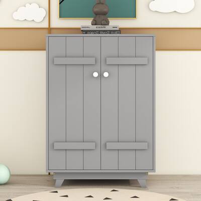 Wooden Wardrobe Cabinet with Hanging Rod