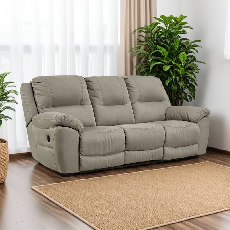 Zane Manual Recliner Sofa with Zero Wall, Gray Faux Suede 93 Inch