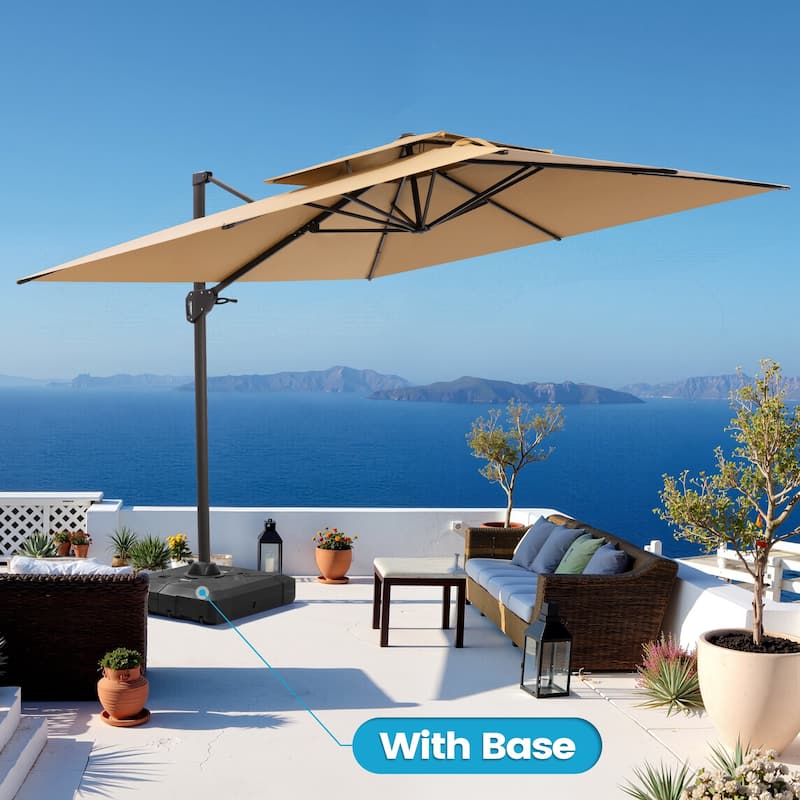 Outdoor 10FT Square Adjustable Offset Cantilever Patio Umbrella with Base